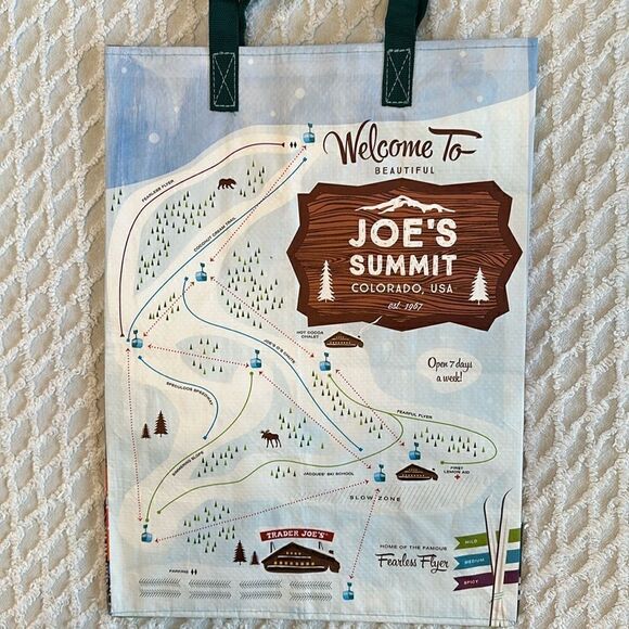 Trader Joe’s Plastic Reusable Shopping Tote Bag 6 Gallon Colorado Skiing Camp - Picture 2 of 12